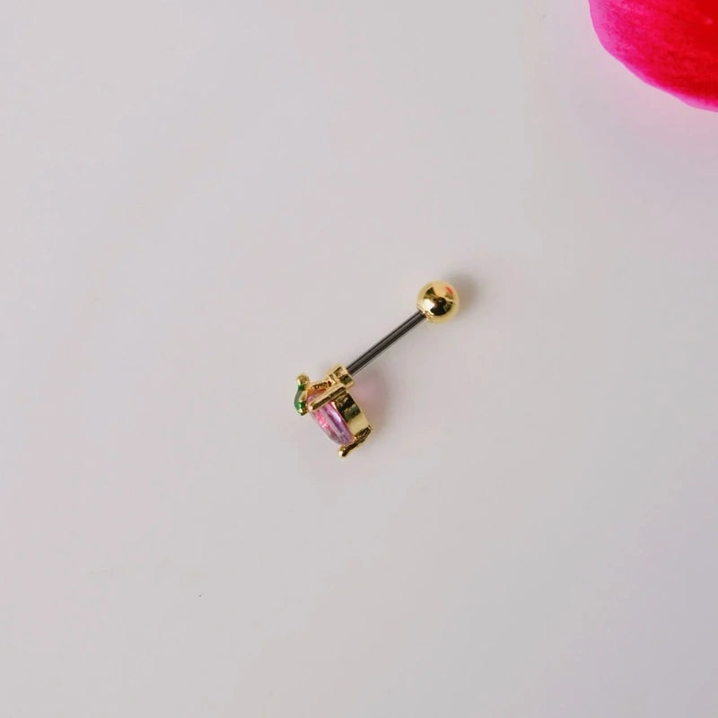 Pink Heart Strawberry Cartilage Helix Piercing for Helix and Cartilage - Gold Colour