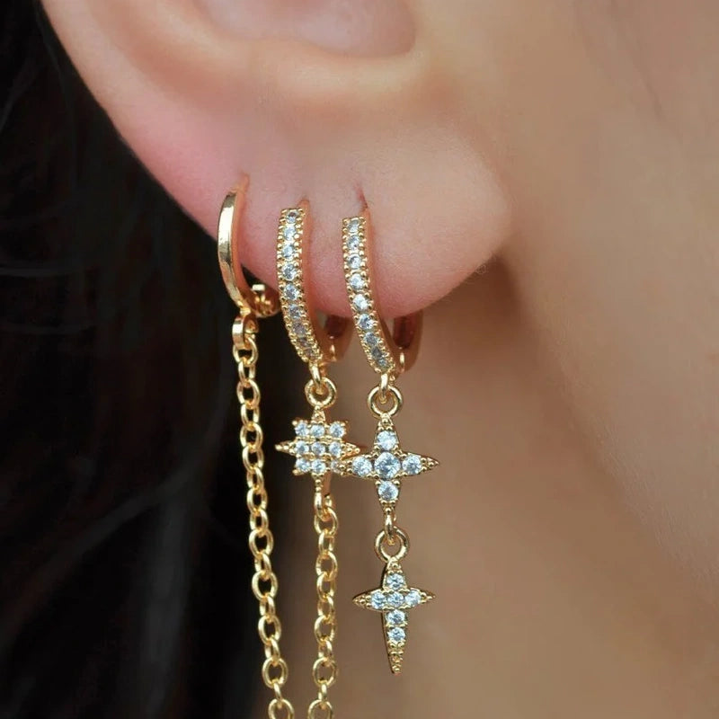 North Star Set of 3 Earrings in Gold and Silver