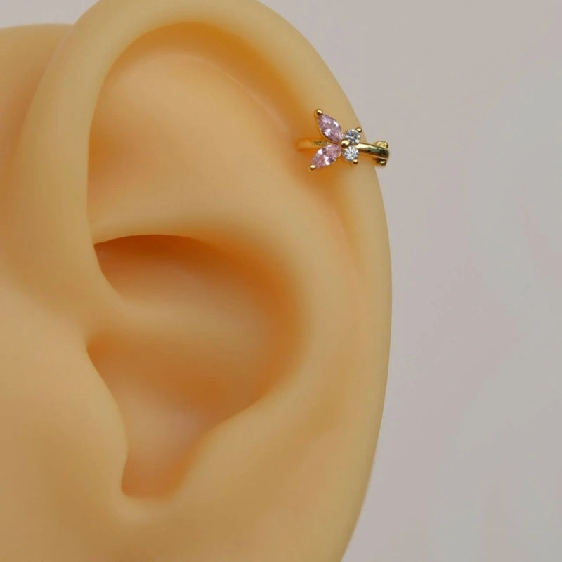 Pink Butterfly Gold Pink Winged Butterfly Piercing for Tragus, Helix, and Forward Helix