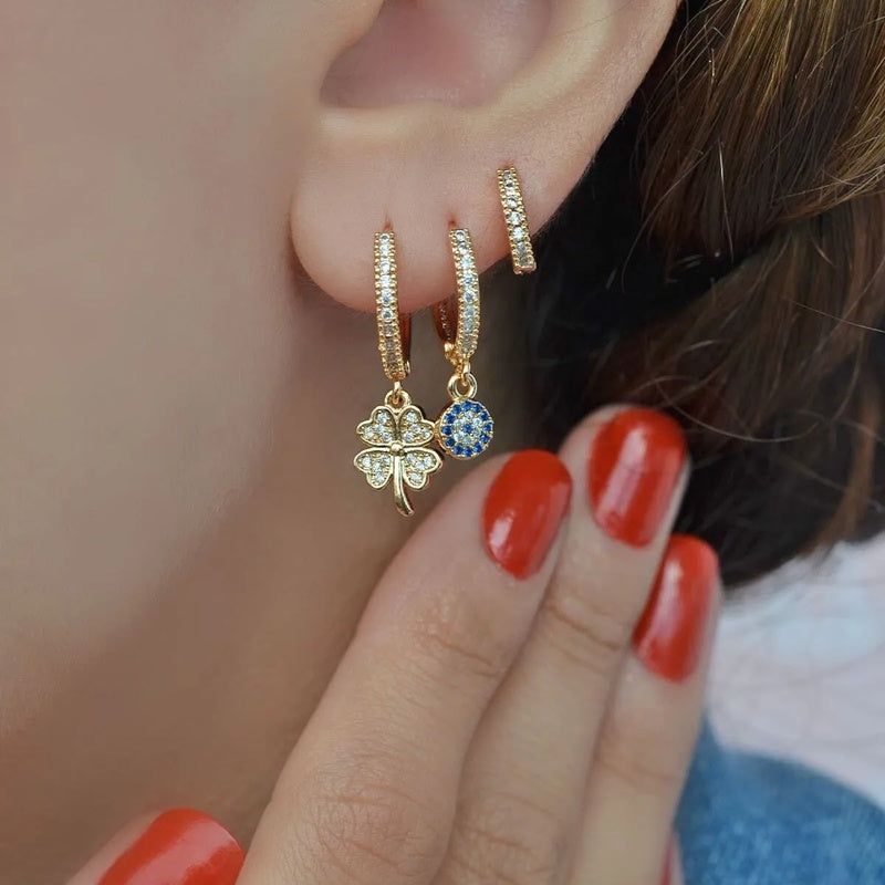 Gold Coloured Clover Detailed Triple Earring Set