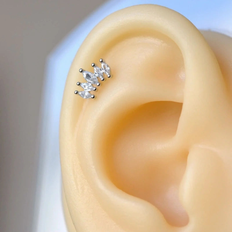 Zircon Stone Piercing for Tragus, Helix, and Cartilage - Silver Colour