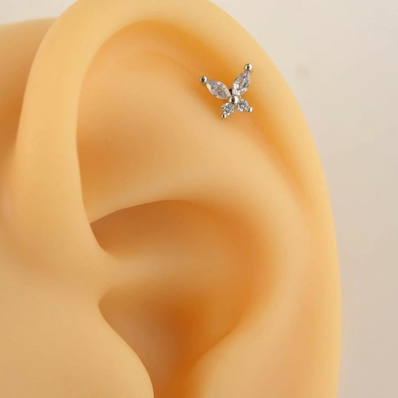 Zircon Butterfly Helix Piercing for Cartilage and Lobe - Silver Colour