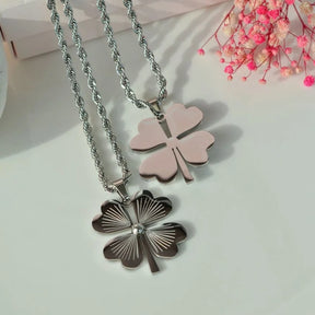 Four Leaf Clover Model Steel Lucky Charm Necklace Silver Colour