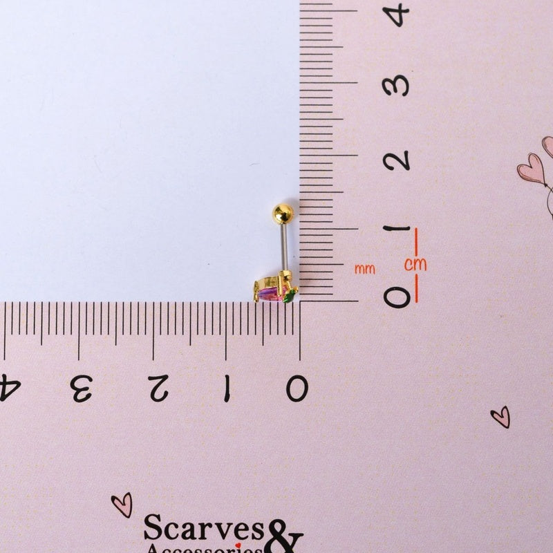 Pink Heart Strawberry Cartilage Helix Piercing for Helix and Cartilage - Gold Colour