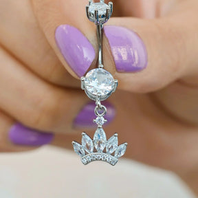 Princess Crown Belly Button Ring, Navel Piercing, Belly Button Piercing, Curved Barbell, Belly Piercing, Belly Bar, Belly Ring, Dangle