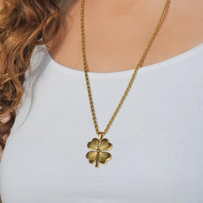 Four Leaf Clover Model Steel Lucky Charm Necklace Gold Colour