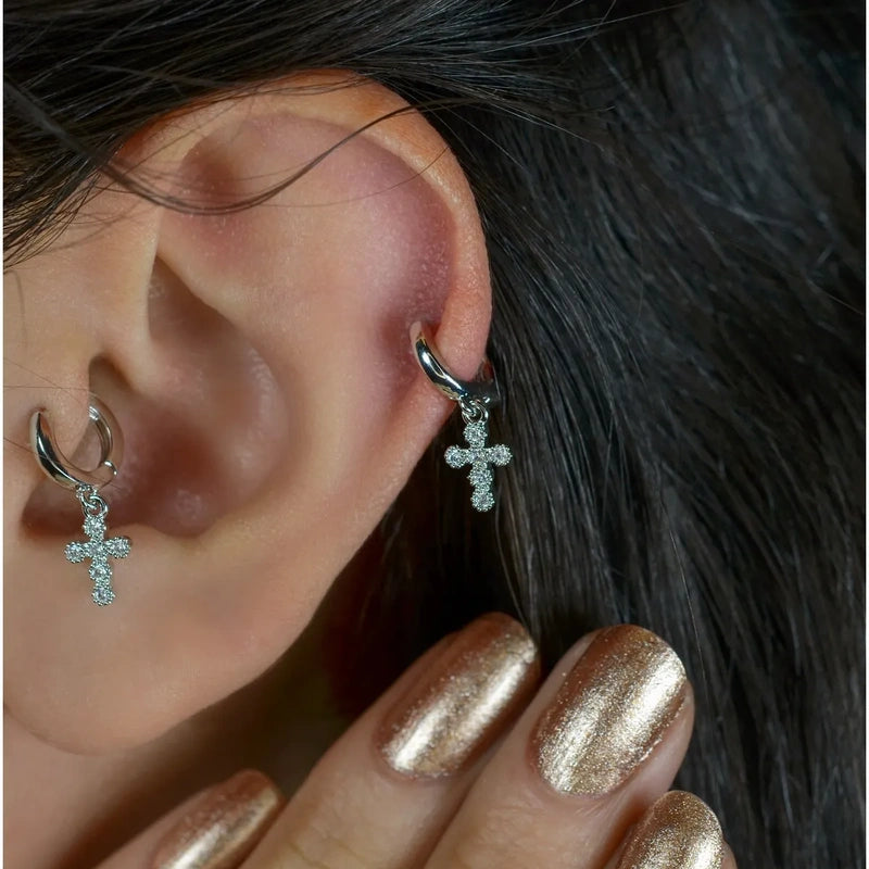 Cross Wobbly Piercing for Tragus, Helix, Cartilage, and Lobe - Gold and Silver