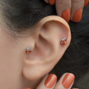 Cherry Tragus Piercing for Helix, Cartilage, and Lobe - Gold and Silver