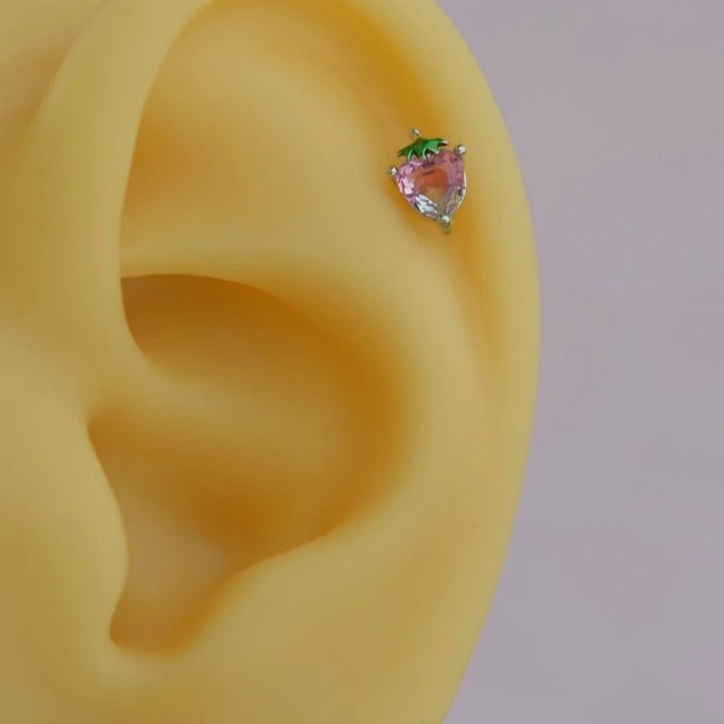 Pink Heart Strawberry Cartilage Helix Piercing for Helix and Cartilage - Gold Colour