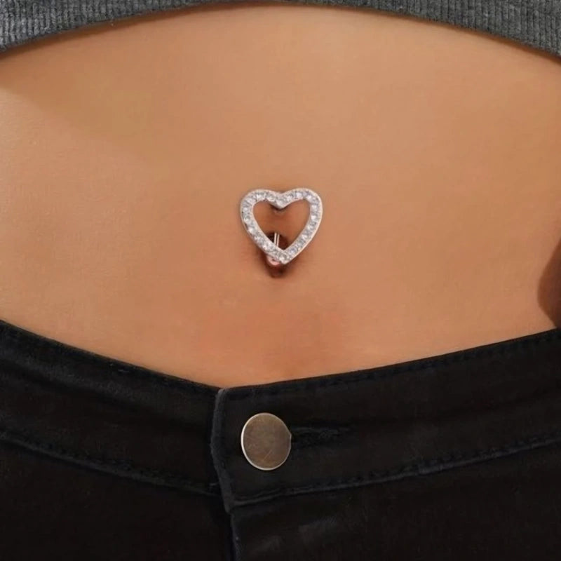 Heart Model Navel Piercing, Belly Button Ring, Belly Button Piercing, Belly Bar, Belly Piercing, Belly Ring, Curved Barbell Gold/Silver