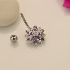 Lotus Flower Navel Piercing, Belly Button Ring, Belly Button Piercing, Curved Barbell, Belly Piercing, Belly Bar, Belly Ring, Purple