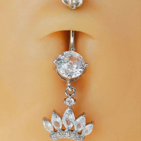 Princess Crown Belly Button Ring, Navel Piercing, Belly Button Piercing, Curved Barbell, Belly Piercing, Belly Bar, Belly Ring, Dangle