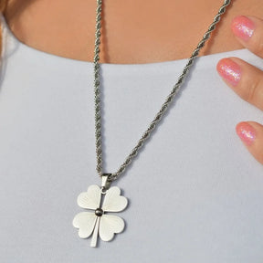 Four Leaf Clover Model Steel Lucky Charm Necklace Silver Colour