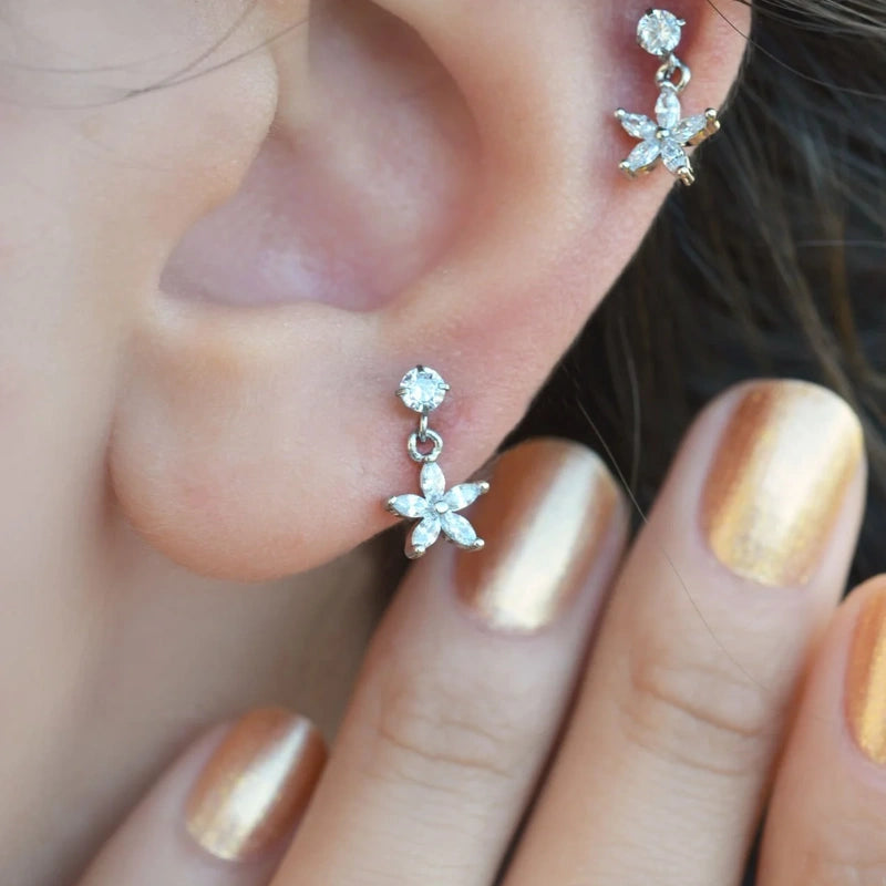 Flower Wobbly Piercing for Helix and Cartilage - Available in Gold and Silver