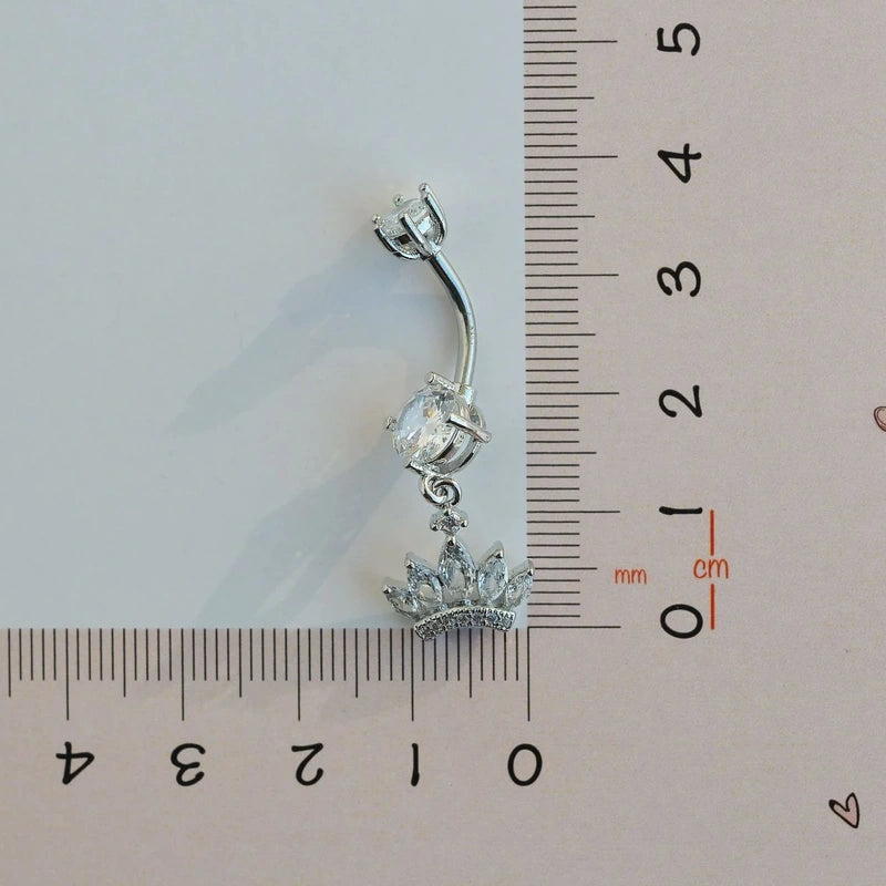 Princess Crown Belly Button Ring, Navel Piercing, Belly Button Piercing, Curved Barbell, Belly Piercing, Belly Bar, Belly Ring, Dangle