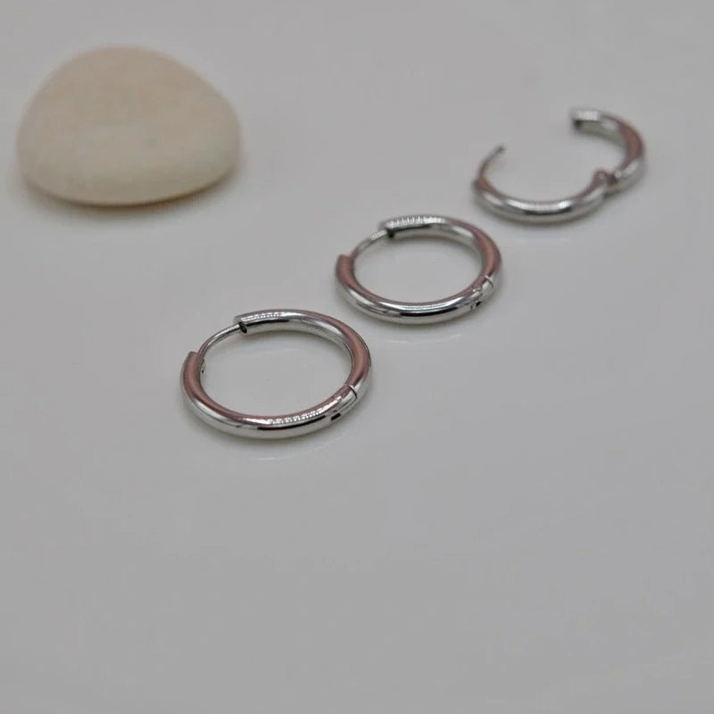 Steel Ring Earring Set - 3 Pcs in Gold and Silver 12mm 15mm 17mm