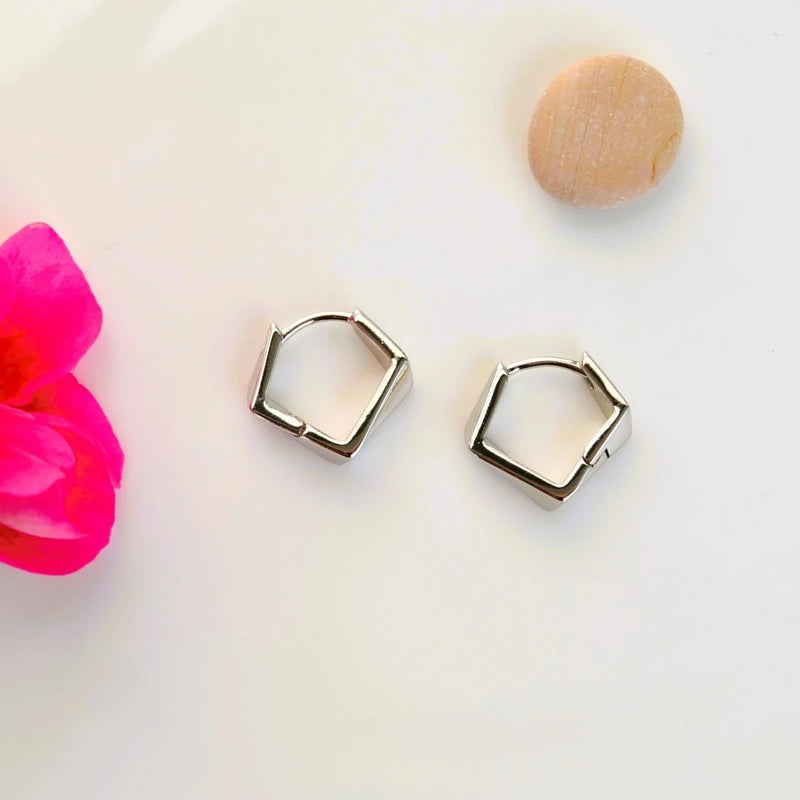 Mini Asymmetric Square Earrings in Gold and Silver