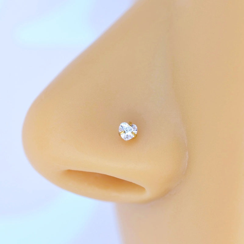 Heart Solitaire Nose Piercing 3mm Gold and Silver  Colour