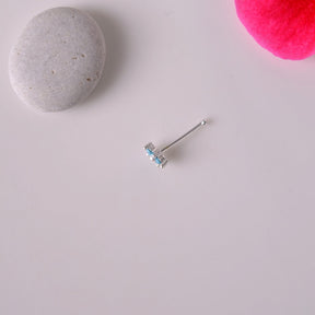 Silver Stone Firuze Blue Coloured Flower Nose Pin