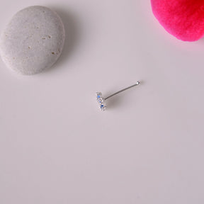 Silver Stone Coloured Flower Nose Pin