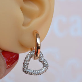 Zircon Stone Heart Charm Curved Hoop Earrings