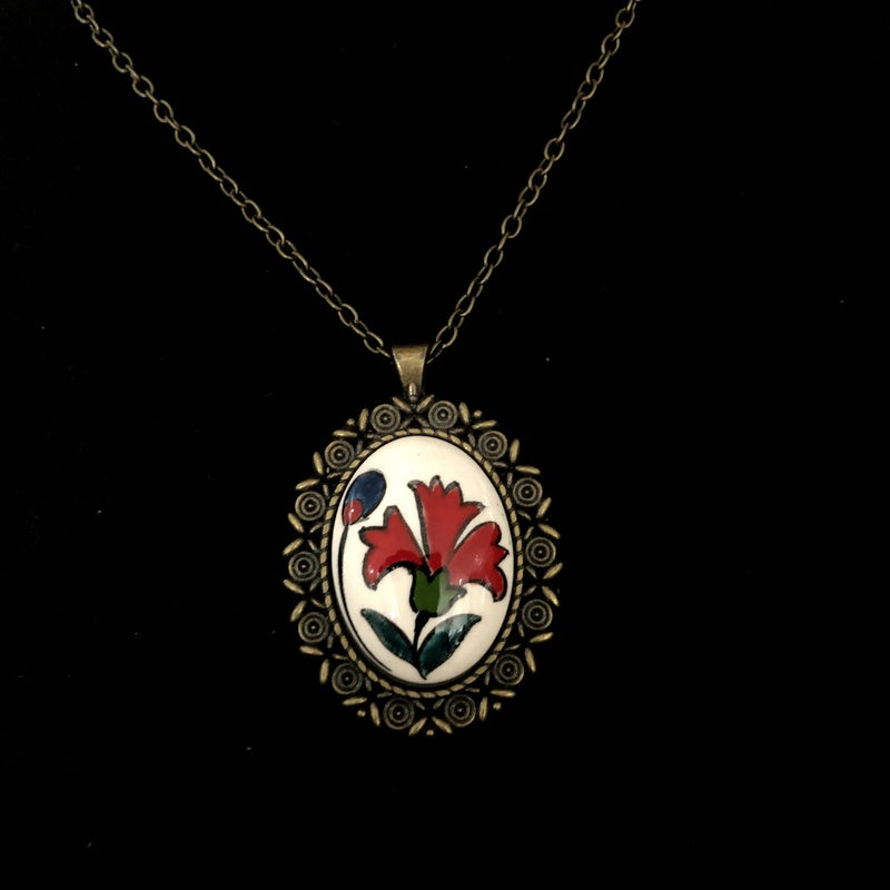 Carnation Patterned Ceramic Necklace