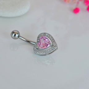 Dangle Pink Heart Stone Belly Button Ring, Navel Piercing, Belly Button Piercing, Curved Barbell, Belly Piercing, Belly Bar, Belly Ring