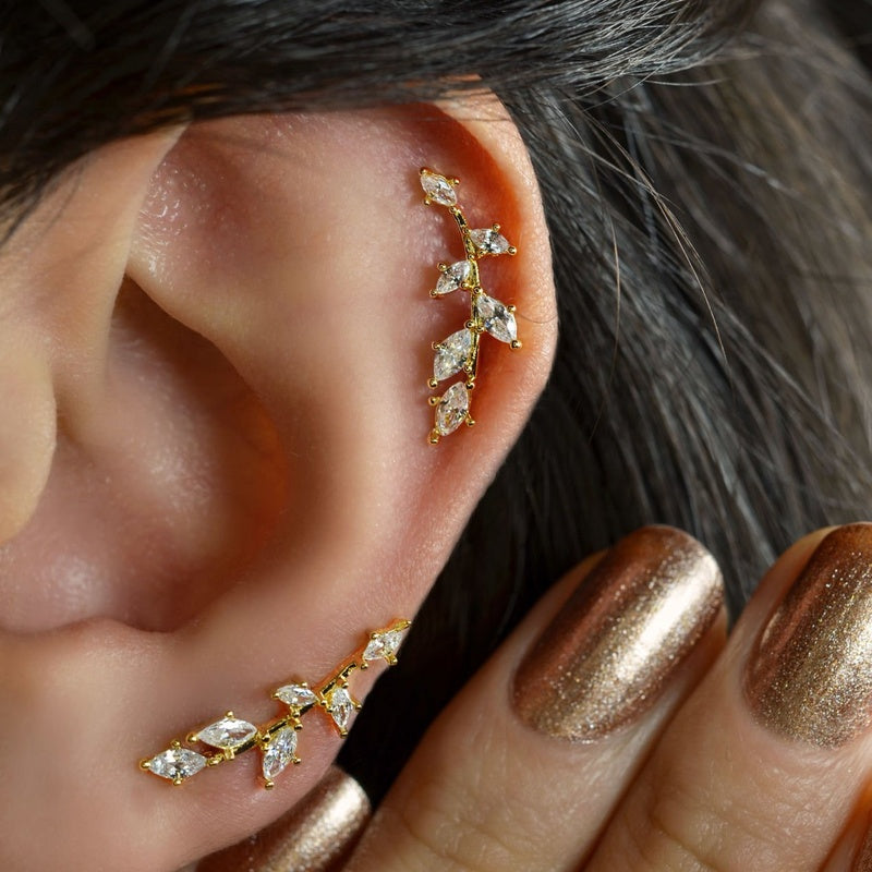 Spring Branch Zircon Cartilage Earring Ear Cuff Silver Colour