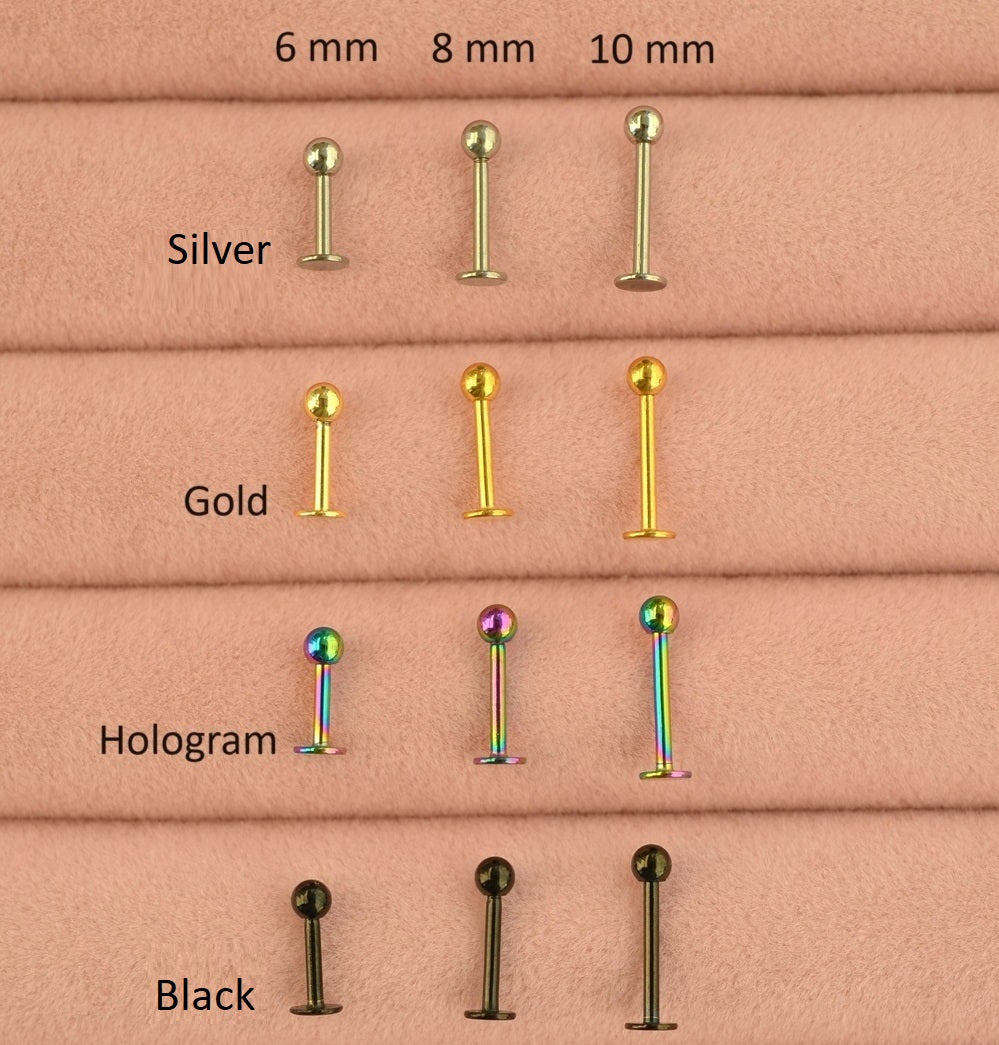 Flat Back Steel Piercing for Conch, Cartilage, and More Gold Hologram Black and Silver  Colour