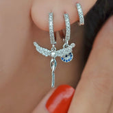 Silver Coloured Angel Detailed Triple Earring Set