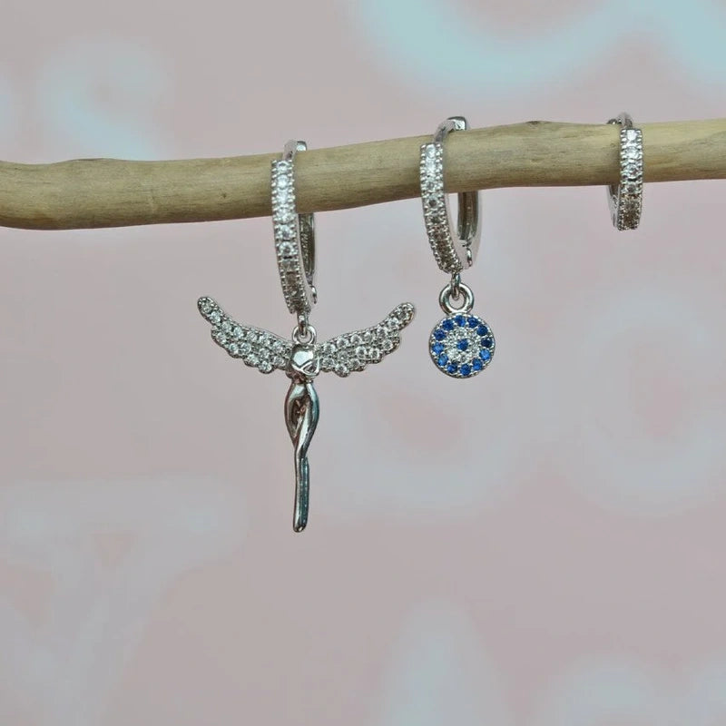 Silver Coloured Angel Detailed Triple Earring Set