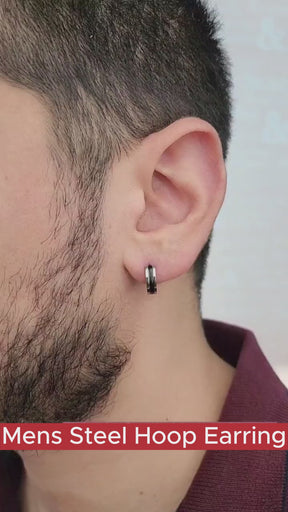 Men's Steel Hoop Earring in Black and Silver Colour