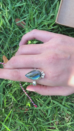 Handmade 925 Sterling Silver Drop Shaped Labradorite Ring, Custom Design Handmade  Ring, Adjustable Silver Ring