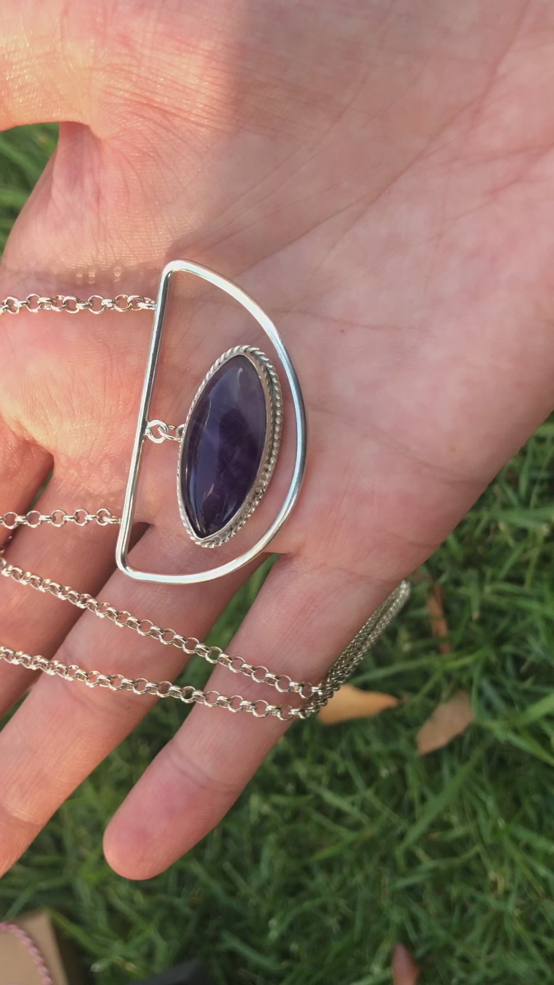 Handmade 925 Sterling Silver Amethyst Necklace, Oval Amethyst Stone Necklace, Chain Amethyst Necklace