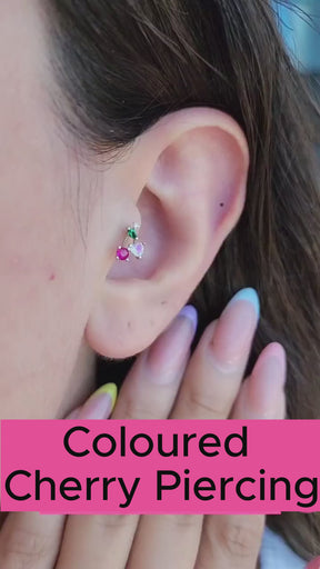 Flat Back Steel Cherry Tragus Piercing for Helix, Lobe, and Cartilage - Gold and Silver Colour