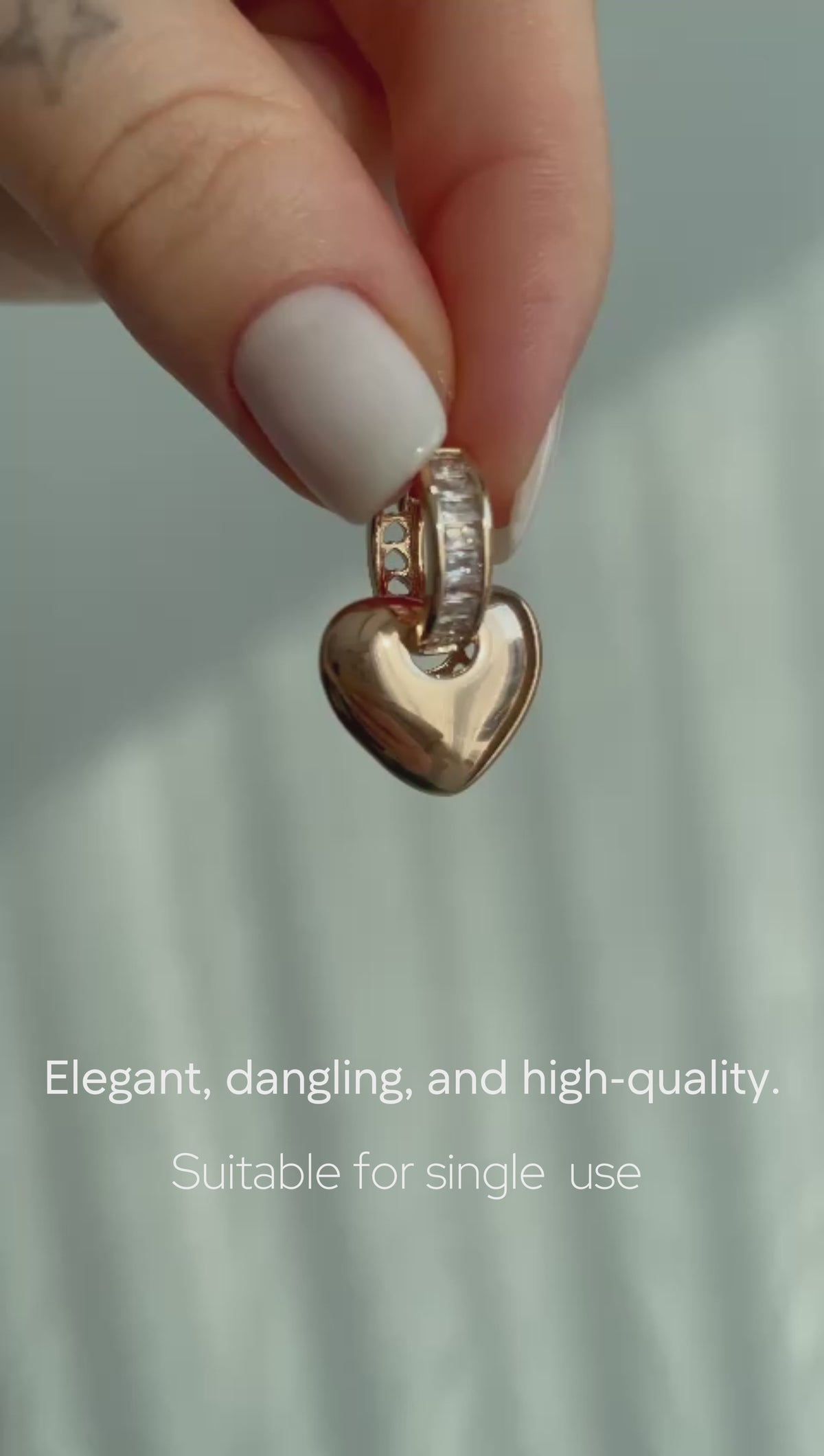 Curved Heart Earrings with Stone Ring Heart Charm in Gold and Silver