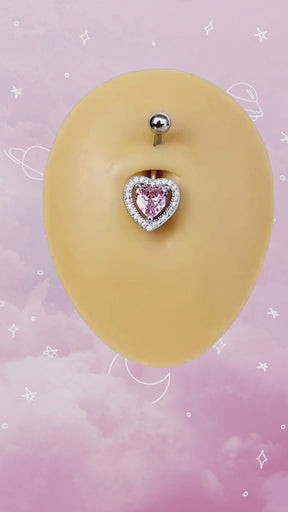 Dangle Pink Heart Stone Belly Button Ring, Navel Piercing, Belly Button Piercing, Curved Barbell, Belly Piercing, Belly Bar, Belly Ring