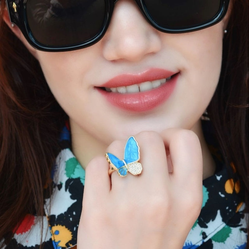 Butterfly Ring - Adjustable Vintage Ring Knuckle Joint Ring Cute Ring Women Ring Pink Blue White