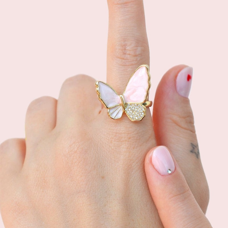 Butterfly Ring - Adjustable Vintage Ring Knuckle Joint Ring Cute Ring Women Ring Pink Blue White