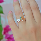 Magnolia Ring Flower Ring Adjustable Ring Vintage Ring Knuckle Joint   Cute Ring Women Ring Blue White